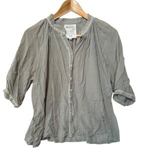 Gypsy Junkies | Women's S/M Sage Green Button Blouse, Embroidered, Boho Top